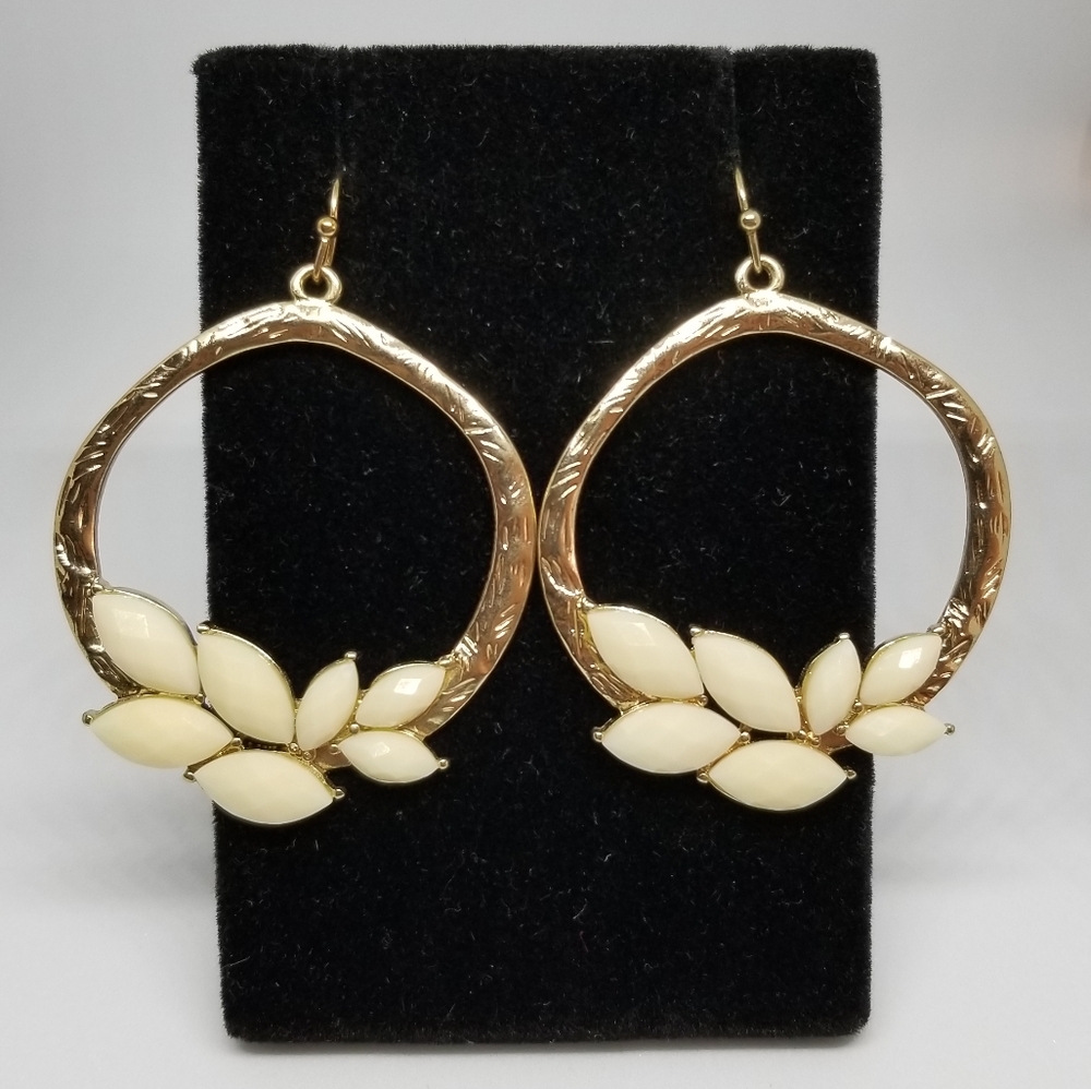Gold & Cream Textured Hoop Earrings - Picture 6 of 8